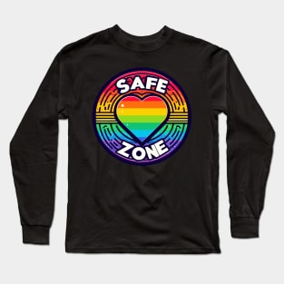 LGBTQ Safe zone Sign Rainbow heart Long Sleeve T-Shirt